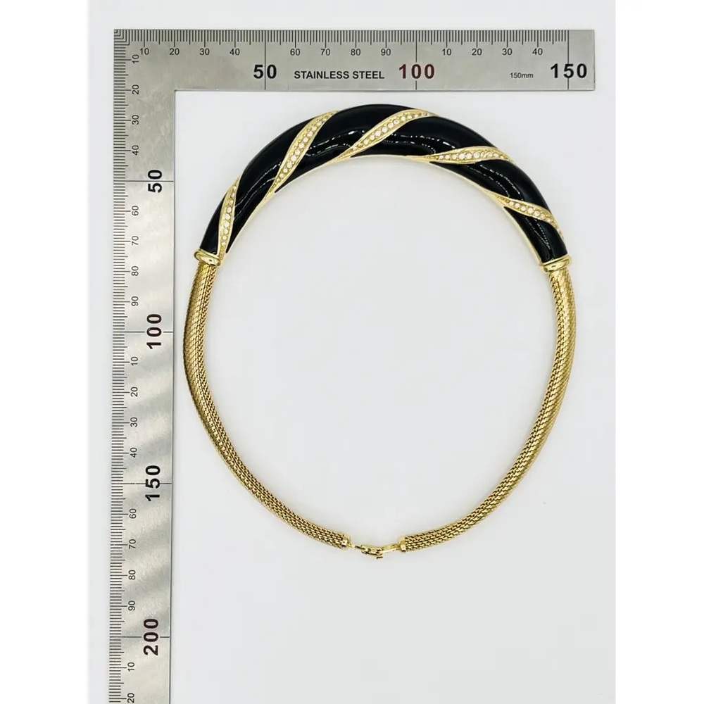 Vintage Dior Necklace Bold Black Enamel Rhinestone Designer Piece - Picture 13 of 14